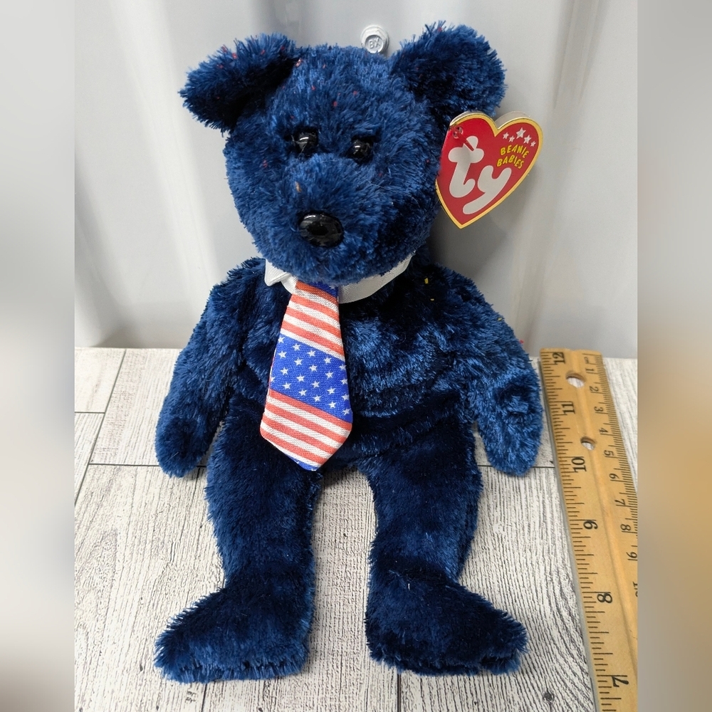 Ty Pops Blue Stuffed Bear with American Flag Tie